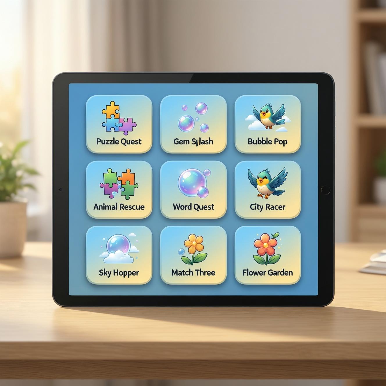 Színes böngészős játék csempék tablet kijelzőn